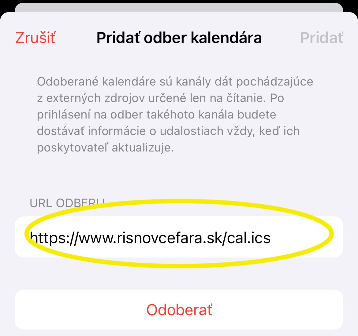 URL kalendára